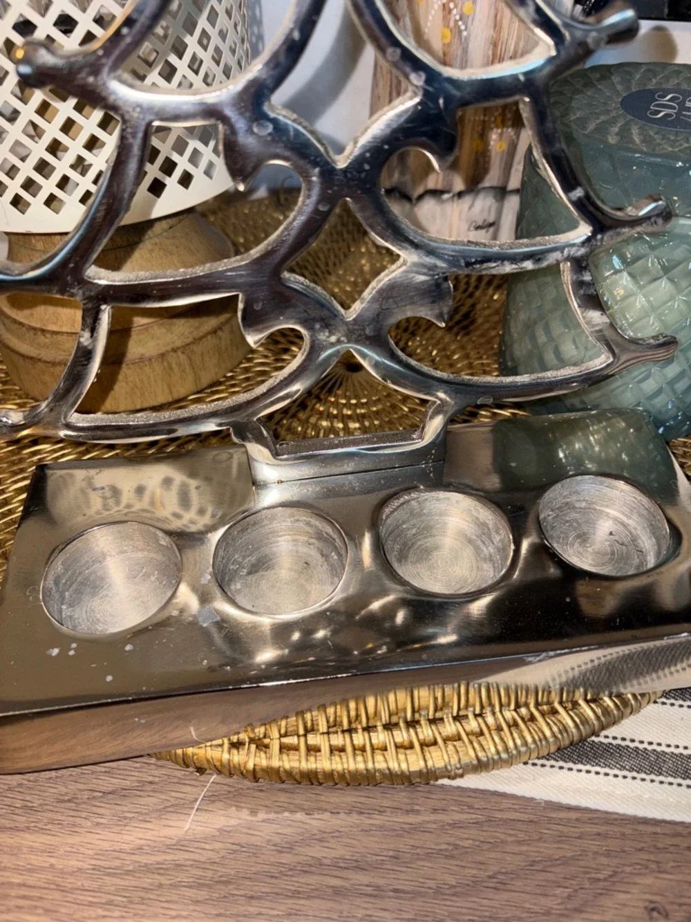 Vintage Crate & Barrel Heavy Cast Aluminum Christmas Tree Candleholder